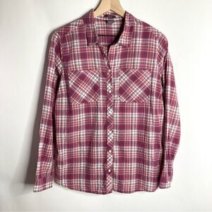 Women’s Eddie Bauer Red Burgundy Plaid Button Up Size Large